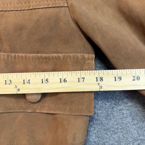 Vintage Style Brown Vegan Suede Bomber Jacket Yellow Striped Trim Size S M - Picture 5 of 5